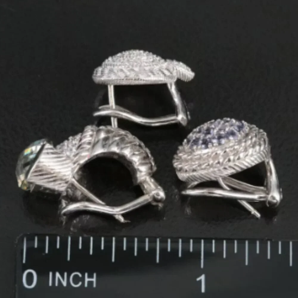 Judith Ripka 925 Sterling Cubic Zirconia Drop and Button Earrings